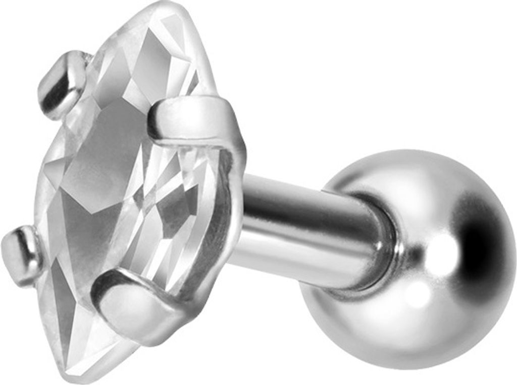 Ohrpiercing Titan Ohrpiercing mit Innengewinde EINGEFASSTER KRISTALLTROPFEN Silber Stablänge: 6mm | Kristallgröße: 2,5 x 5mm