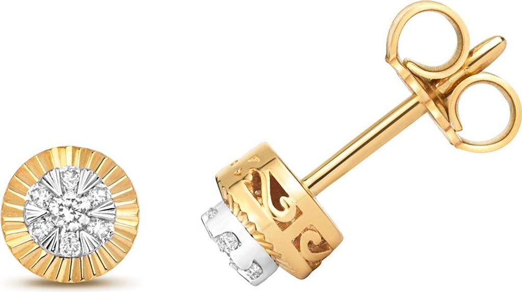 Wunderschöne 9 Karat (375) Gold Damen - Diamant Paar Ohrstecker Brillant-Schliff 0.13 Karat H - I1 I2 - 5mm*5mm; TRS353689KY