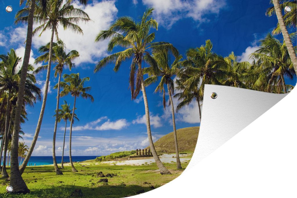 MuchoWow 60x40 cm Outdoor-Poster Gartendeko Sichtschutz Garten Poster für den Garten Palmen am Anakena-Strand auf der Osterinsel