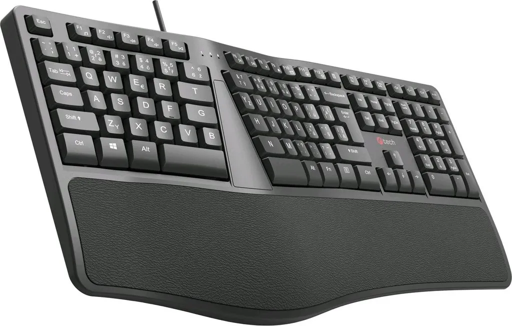 Clavier USB ergonomique C-TECH KB-113E pour télétravail et bureau noir