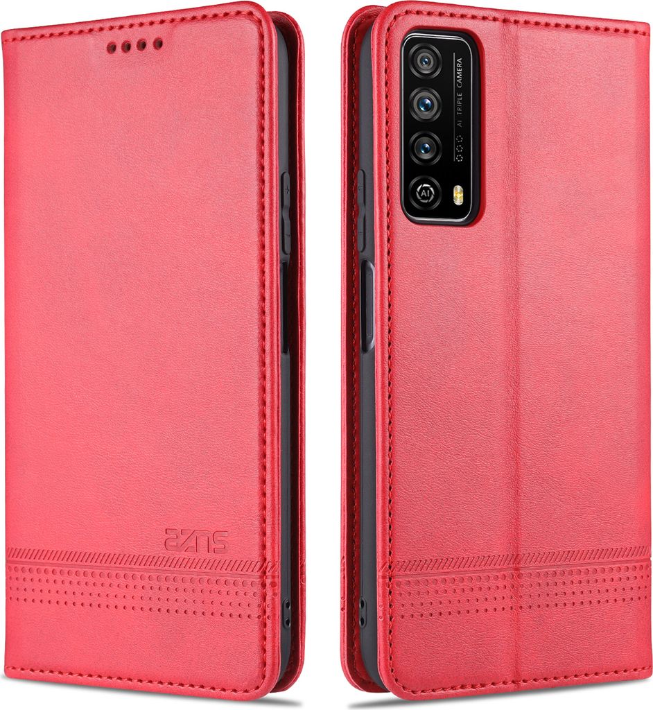 LaimTop LederHülle für Huawei P Smart 2021, Klapphüllen Brieftasche Magnetverschluss Ständer Schutzhülle für Huawei P Smart 2021 Rosa