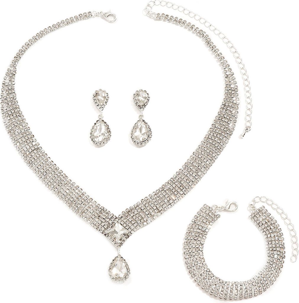 4 Teile/satz Frauen Halskette Set Hochglanz Dress Up Hypoallergen Strass Glänzend Hell Glanz Schmuck Set Schmuck Zubehör