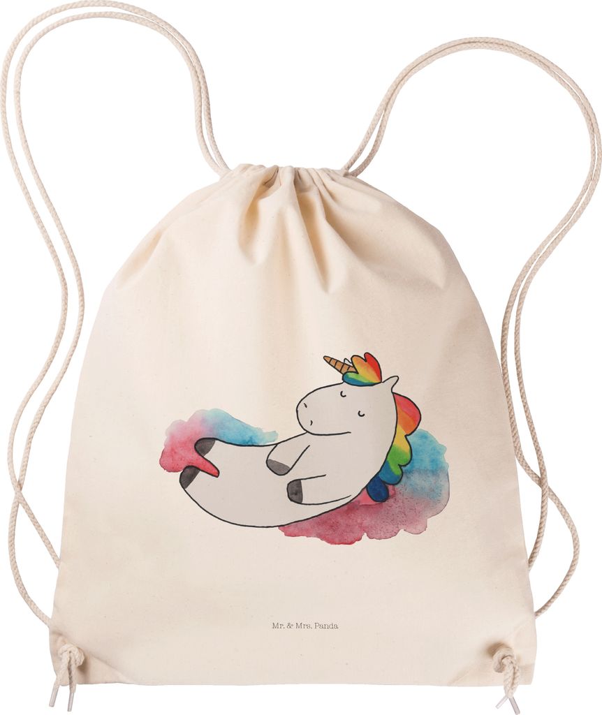 Mr. & Mrs. Panda Jutebeutel Einhorn Wolke 7 - Transparent - Geschenk, Turnbeutel, Beutel, Unicorn, sporttasche klein, Einhörner, Lustig, wander ru...