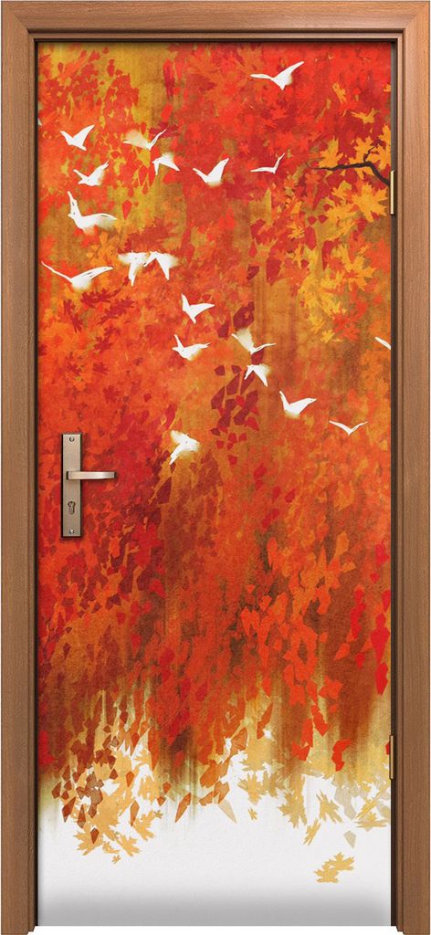 Türposter 80x200 cm Türaufkleber Türtapete Türfolie Klebefolie Frau auf einer Schaukel Herbstbaum