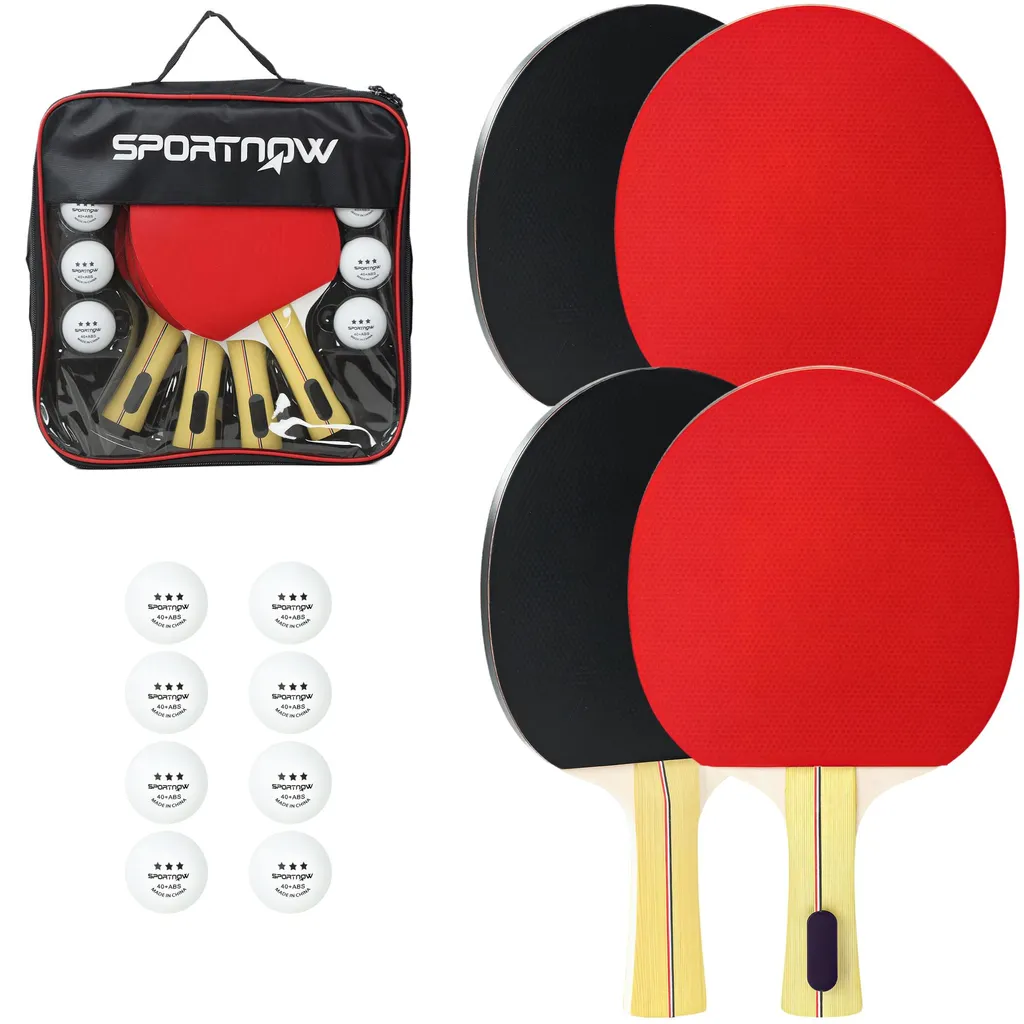 Équipement ping-pong complet 4 raquettes et 8 balles avec housse de rangement