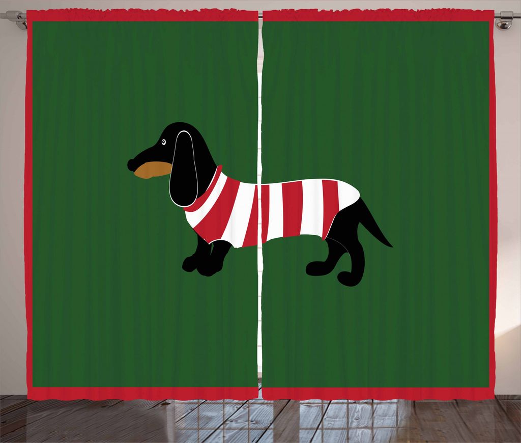 ABAKUHAUS Dackel Rustikaler Vorhang, Canine Cartoon-Hund, Wohnzimmer Universalband Gardinen mit Schlaufen und Haken, 280 x 245 cm, Mehrfarbig