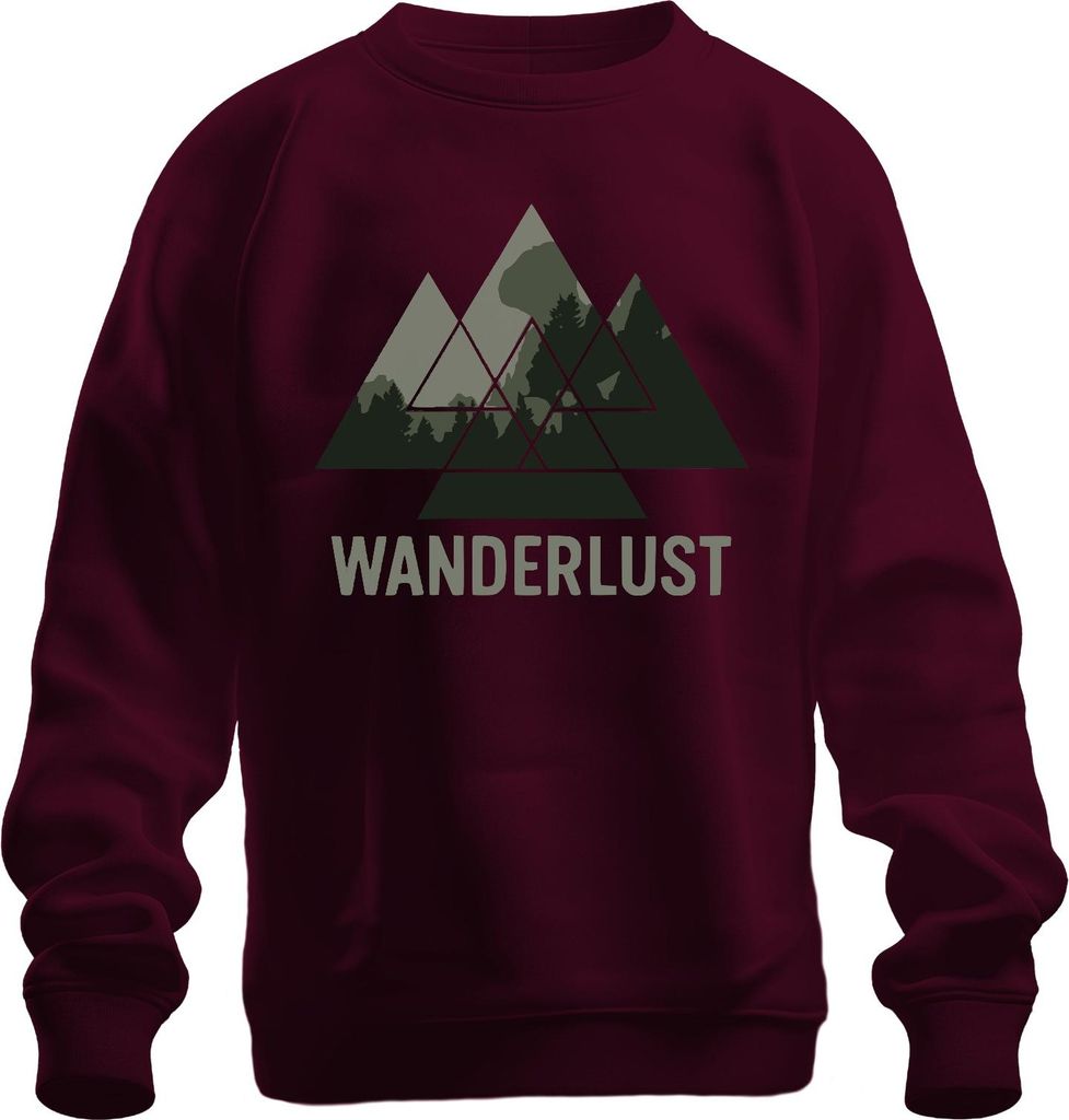 WANDERLUST Berge Wandern Outdoor Natur Wald Abenteuer Camping Uni Sweatshirt Pullover, Burgundy, M