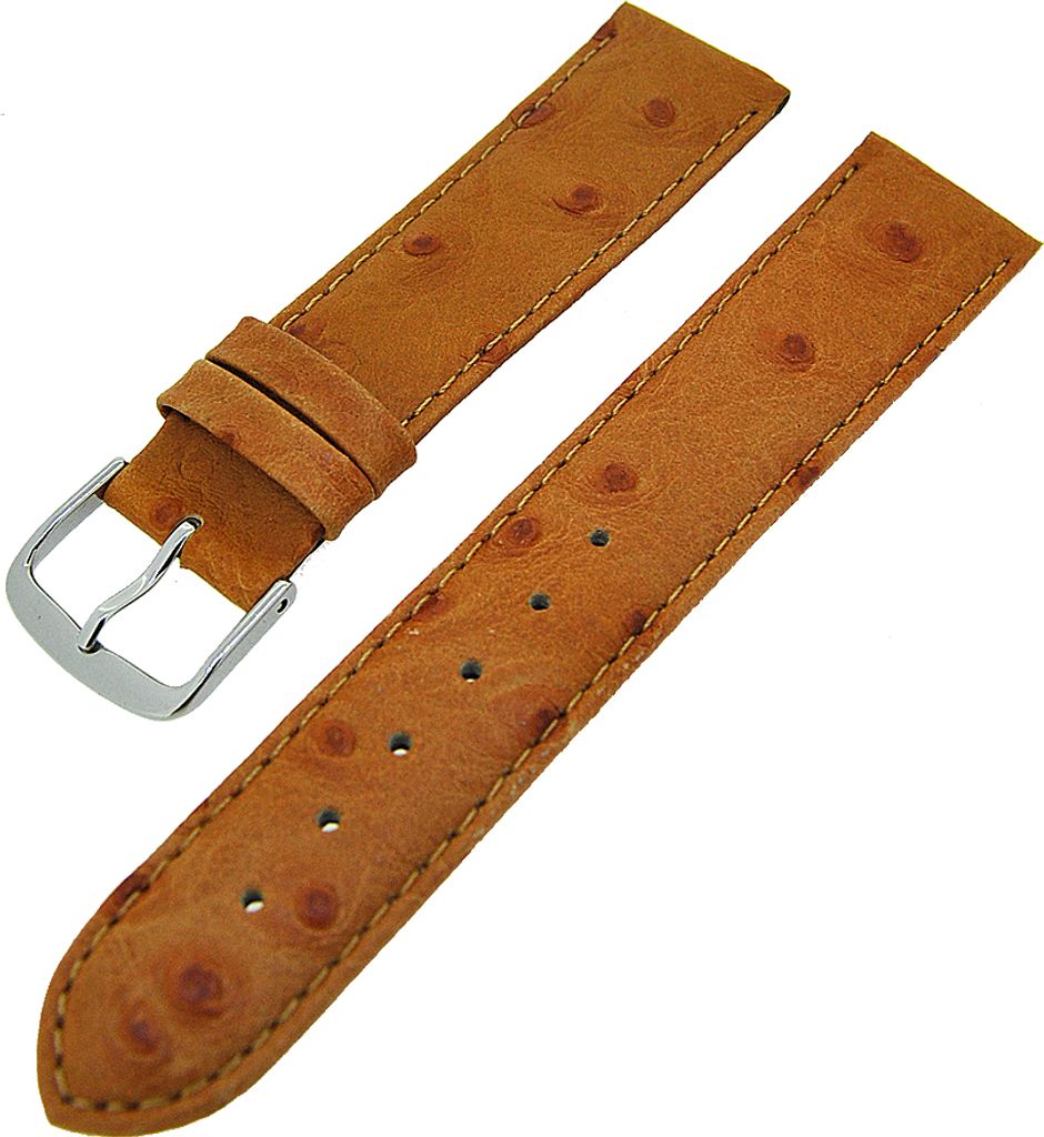 Uhrenarmband Straußenleder Hellbraun Ton in Ton 16mm Matt S Struktur NEU 13937