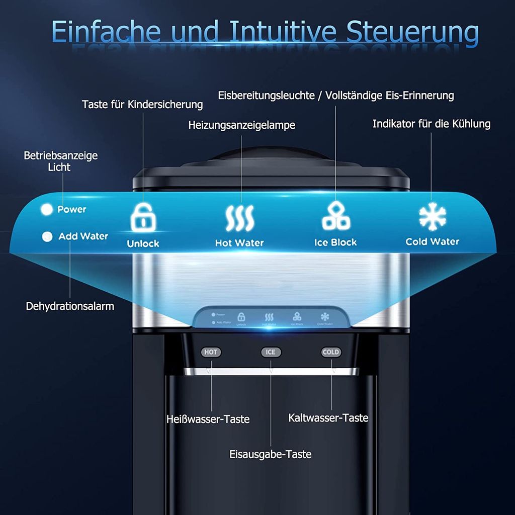 3-in-1 Eiswürfelmaschine 19kg/24h, Wasserspender kalt- und Produktbild 4