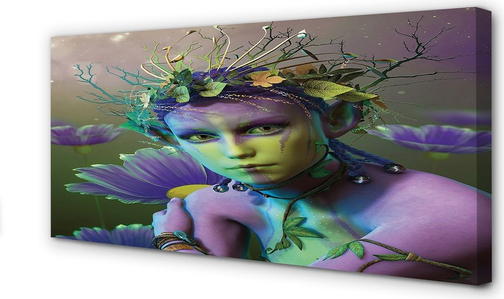 Leinwandbild 140x70 Wandkunst Elf Frau Blumen