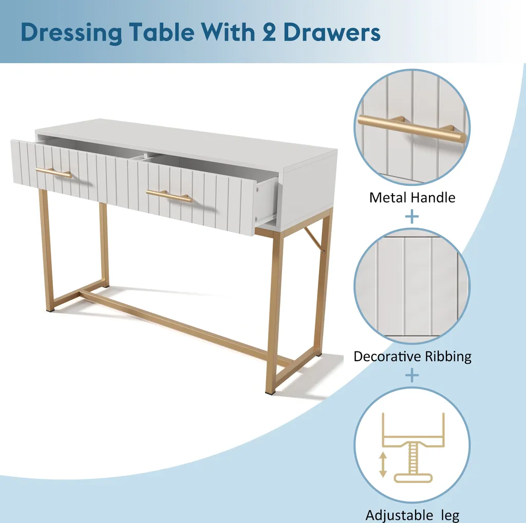 Bureau Coiffeuse pour Chambre 100x45cm - Rangement Maquillage Blanc - 3