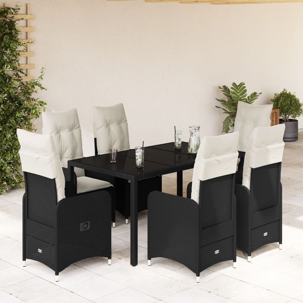 Maison Exclusive - 7-tlg. Garten-Bistro-Set mit Kissen Schwarz Poly Rattan