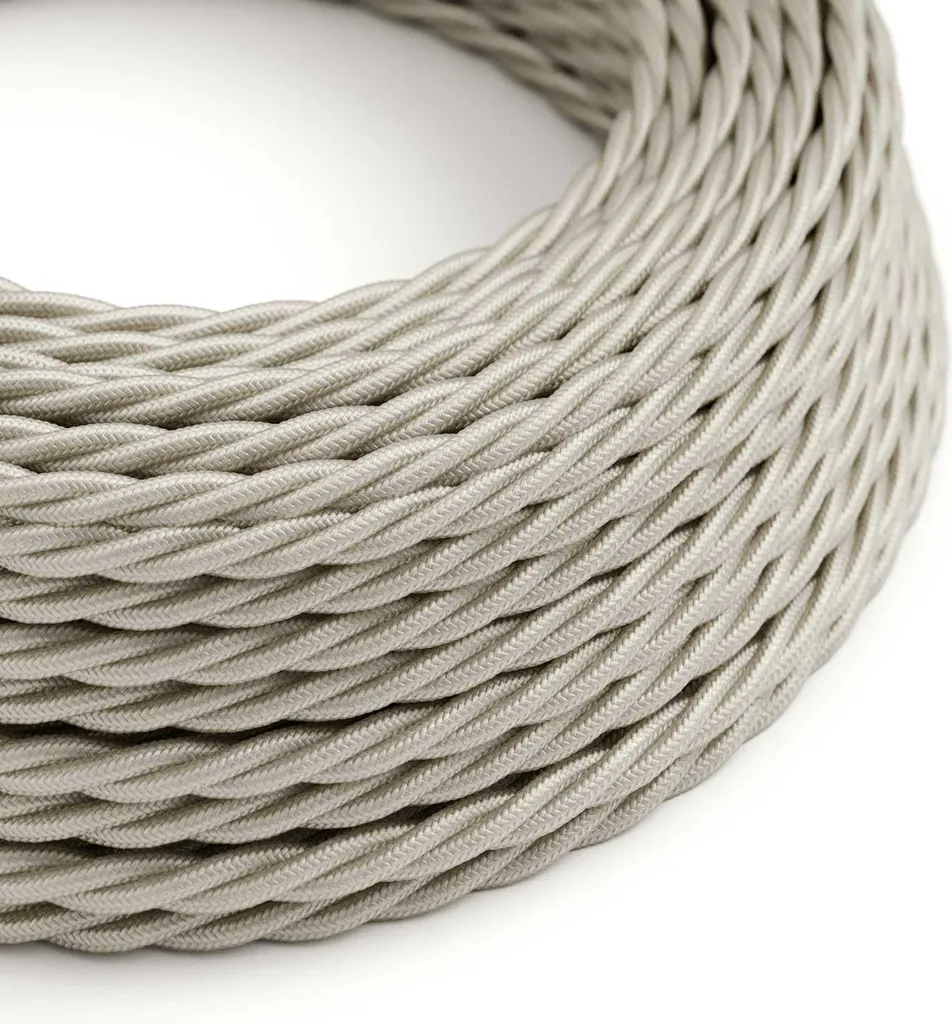 Fil électrique textile effet soie tressé Blanc Perle 10m pour luminaire