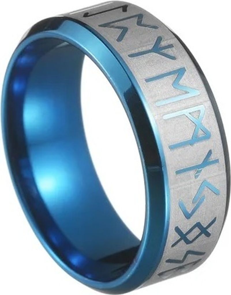 Viking Ring - Blauer Herrenring mit Wikinger-Runen | Größe 67mm KP31840