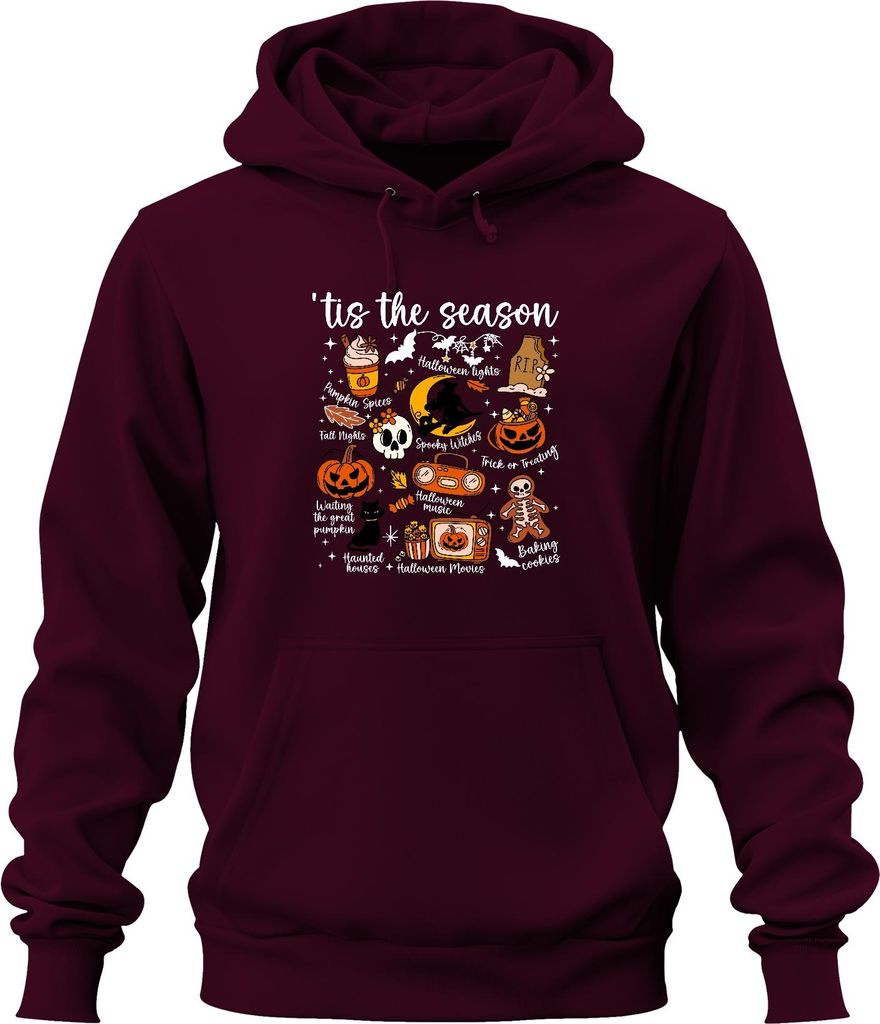 Tis the season Halloween Kürbis Spuk Hexe Süßes oder Saures Uni Hoodie Kapuzenpullover, Burgundy, L