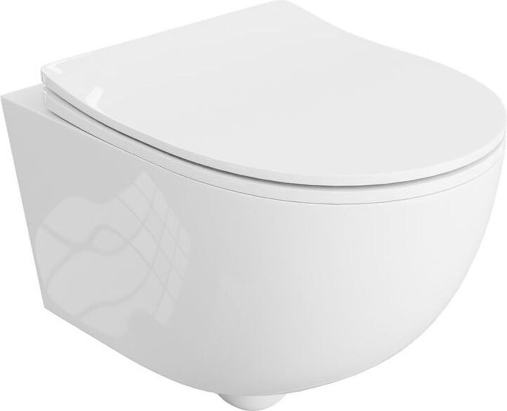 A white wall-mounted toilet with the lid closed, shown from a three-quarter angle.