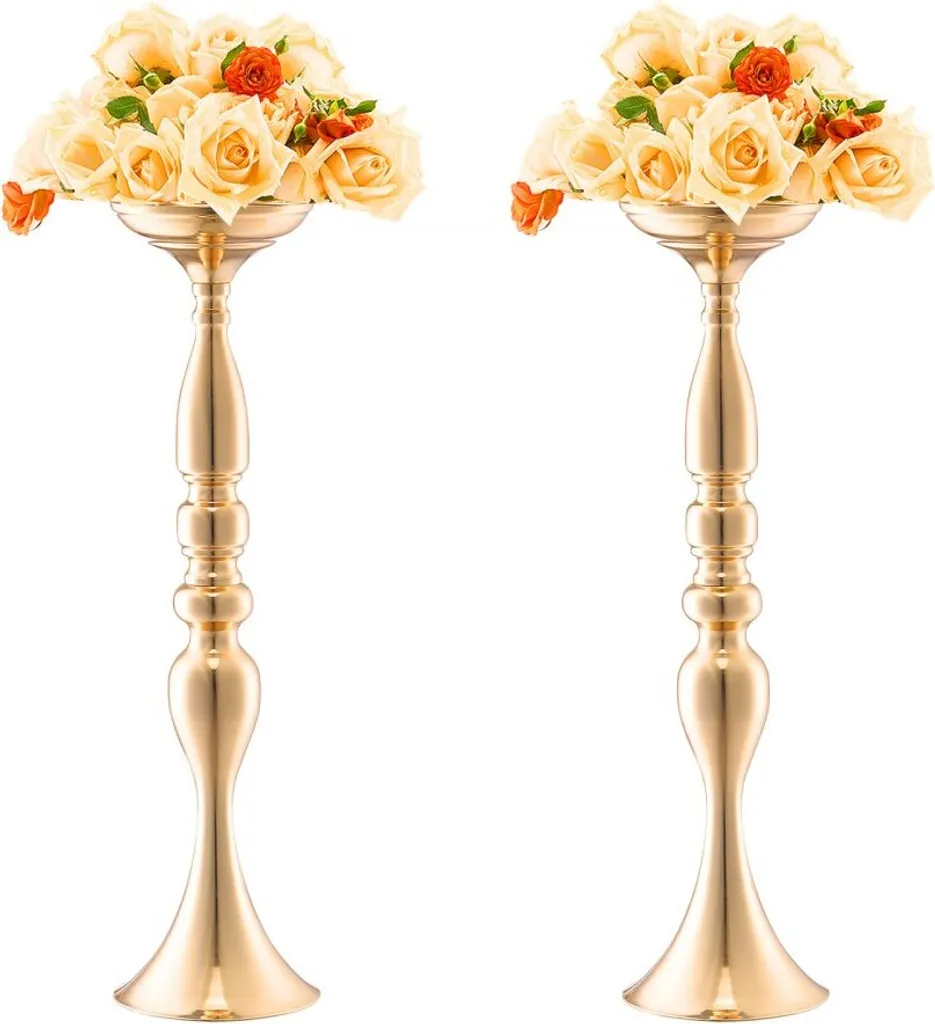 Vases élégants en métal doré 50 cm, centre de table moderne pour mariage