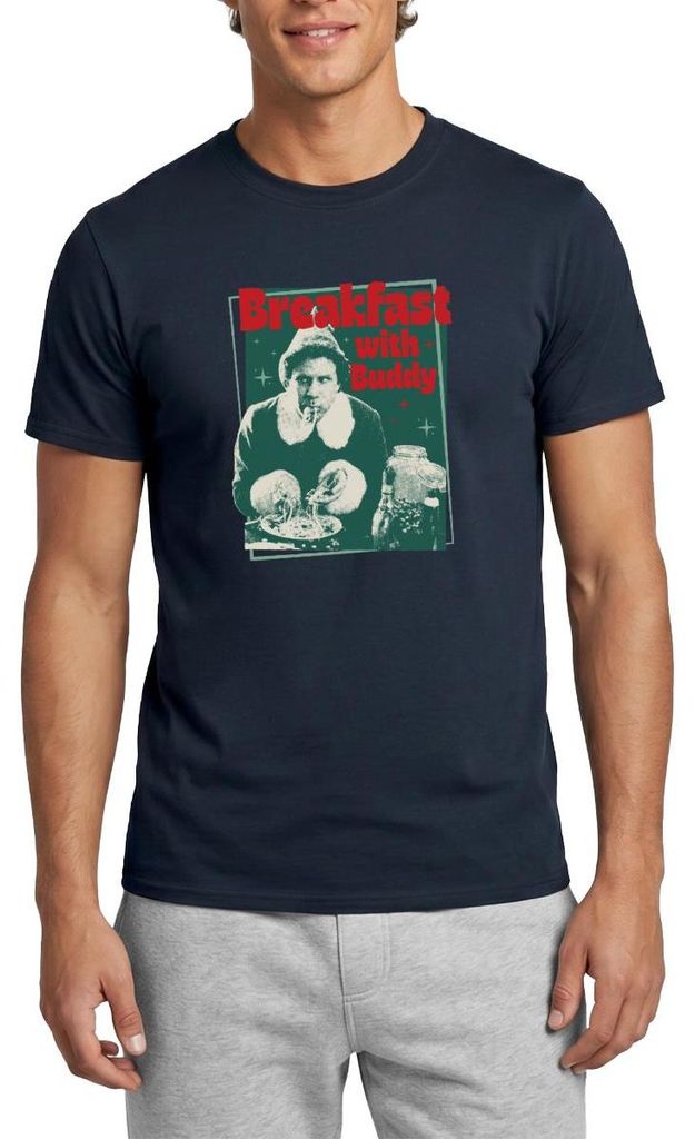 Spreadshirt Buddy Der Weihnachtself Breakfast With Buddy Männer T-Shirt, S, Navy