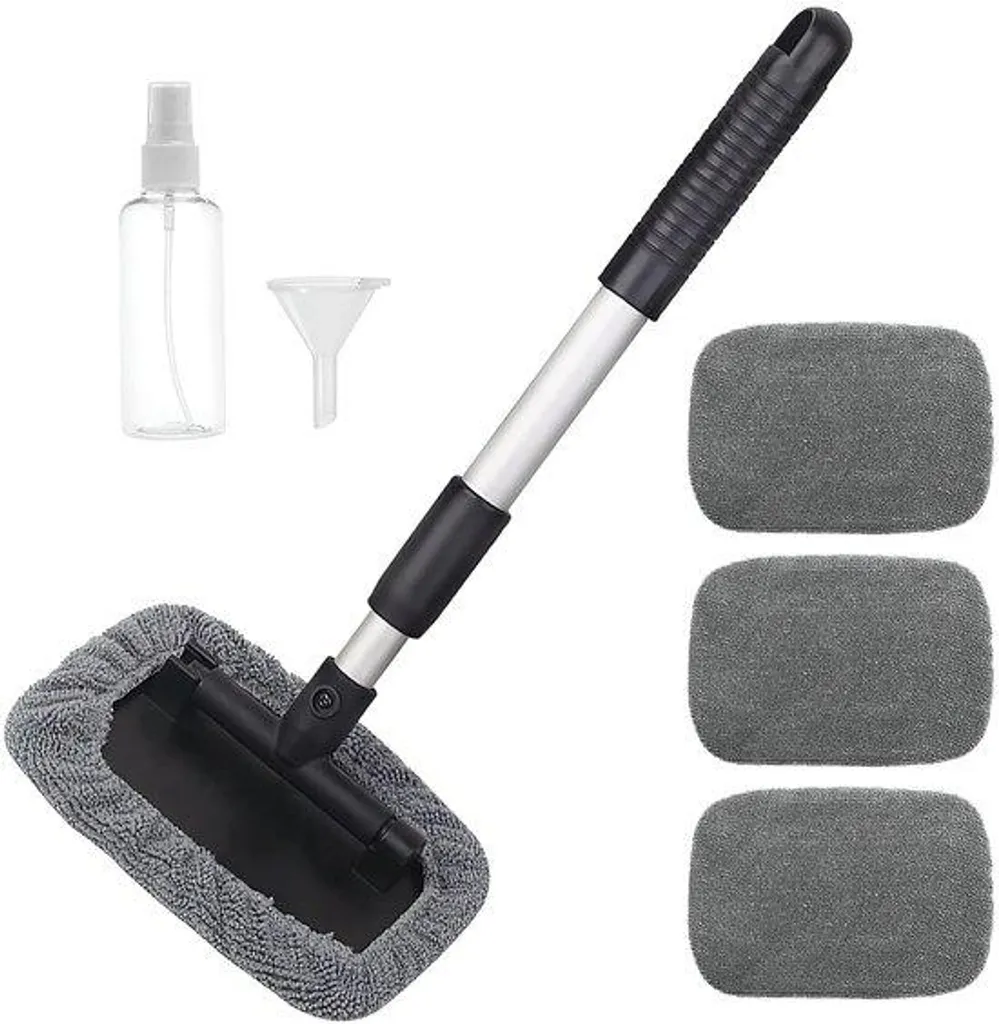 Nettoyeur de pare-brise intérieur télescopique et microfibres gris