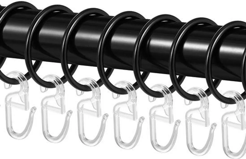 Lot de 50 anneaux de rideau en métal noir 32mm avec crochets en plastique