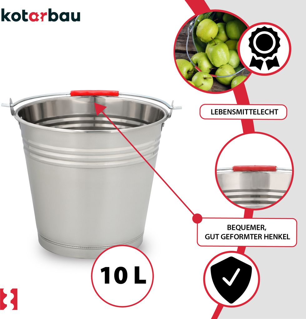 Forgast Edelstahl Eimer 10 Liter - Kücheneimer Milcheimer Sektkühler