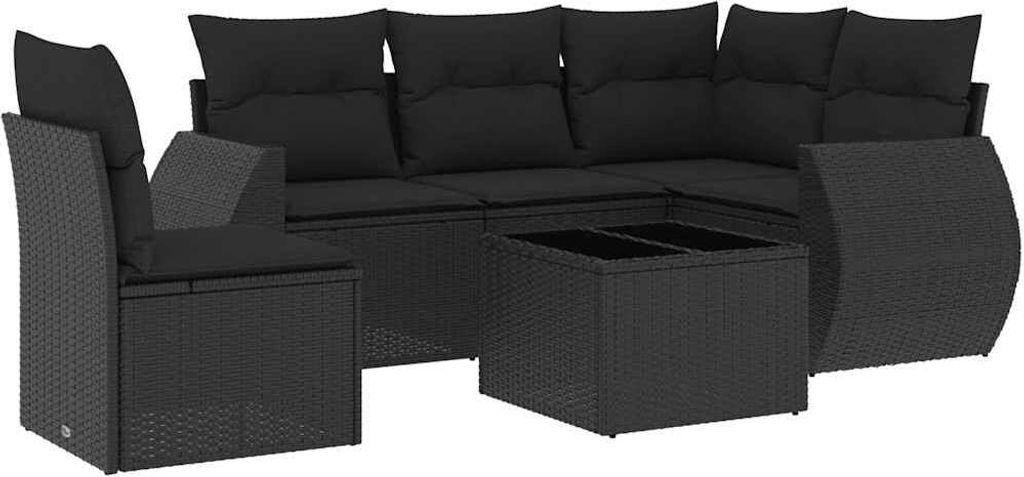 vidaXL 6-tlg. Garten-Sofagarnitur mit Kissen Schwarz Poly Rattan