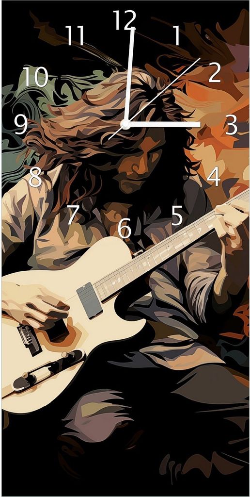 Wallario Design Wanduhr Gitarrensolo aus Echtglas, Größe 30 x 60 cm
