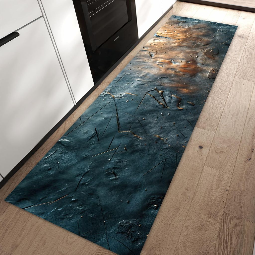 Küchenteppich 80x250cm rutschfest & abwischbar PVC Läufer - Metallische Oberfläche