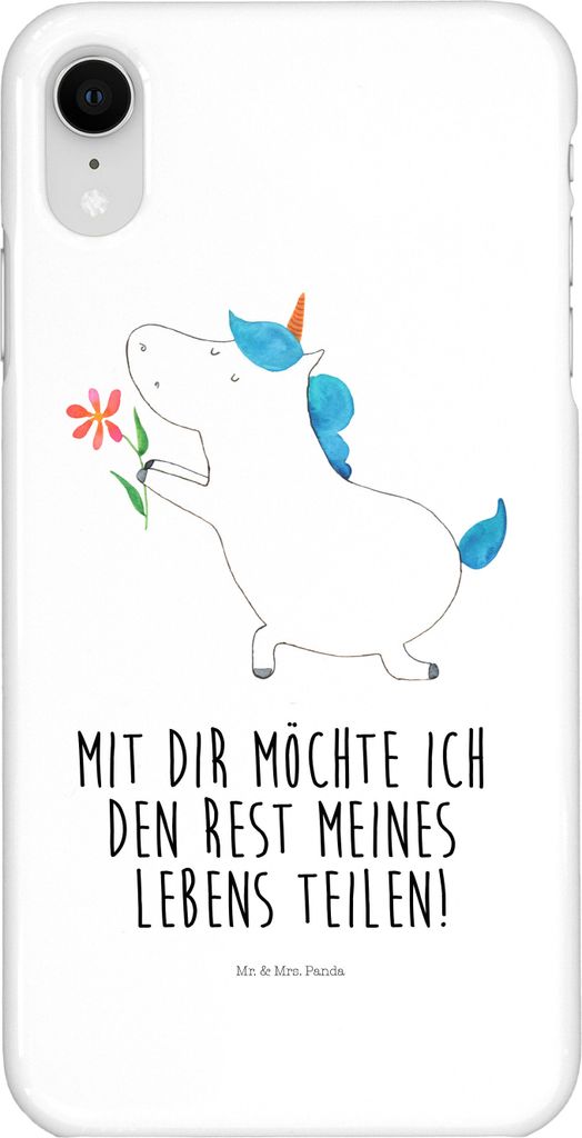 Mr. & Mrs. Panda Iphone XR Handyhülle Einhorn Blume - Weiß - Geschenk, Handy Case, Freundin, Antrag, Unicorn, Einhörner, Liebe, Premium Kunststoff