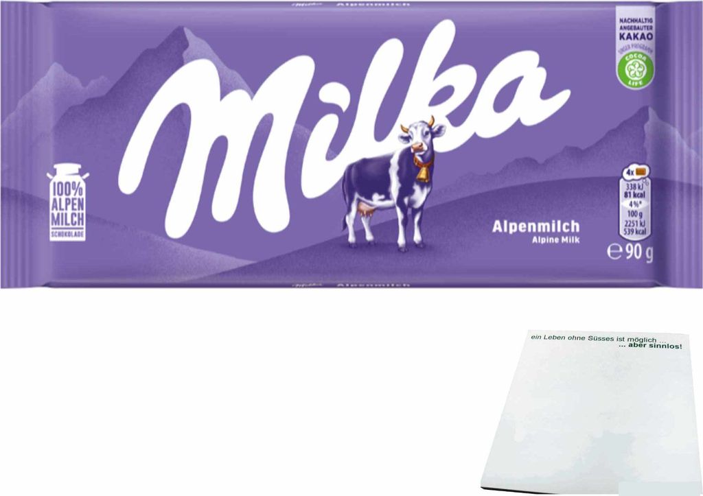 Milka Alpenmilch Vollmilch Schokolade (90g Tafel) + usy Block
