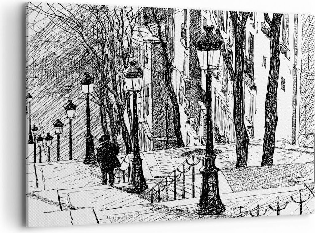 Bild auf Leinwand - Leinwandbild - Straße Grafiken - 120x80cm - Wand Bild - Wanddeko - Wandbilder - Leinwanddruck - Bilder - Kunstdruck - Wanddeko...