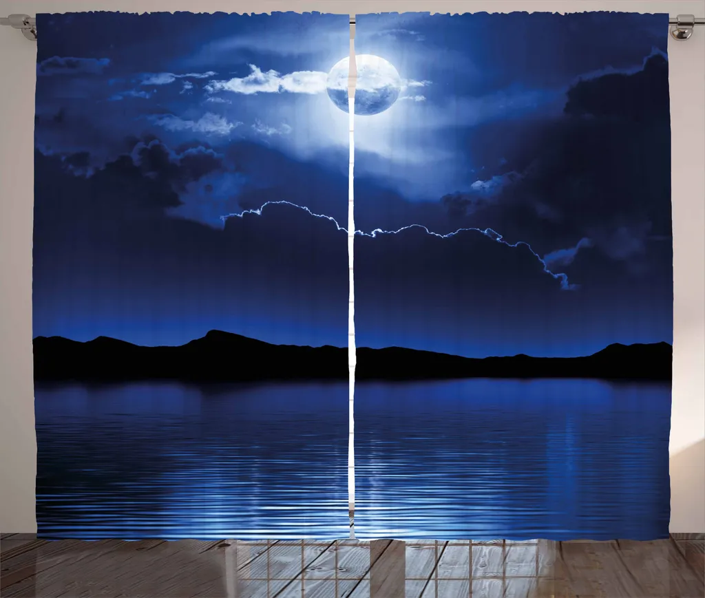 ABAKUHAUS Rideau à fronces lune fantaisie bleu marine 280 x 225 cm