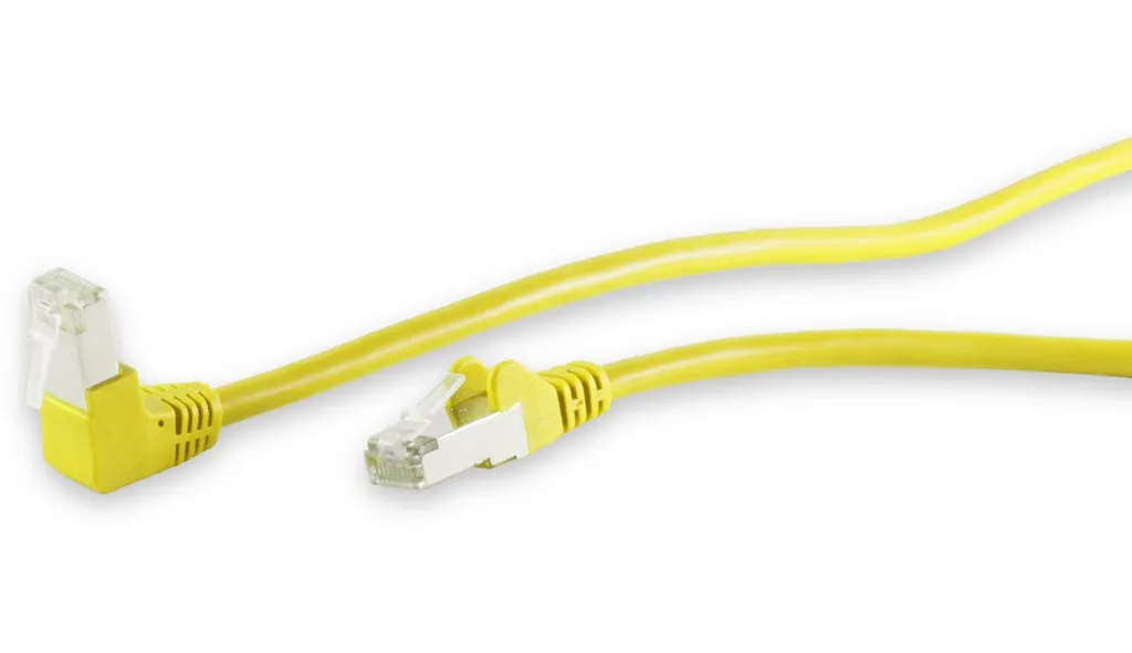 Câble Ethernet Cat 6 Blindé PIMF Angle Droit 1m Jaune Haute Densité