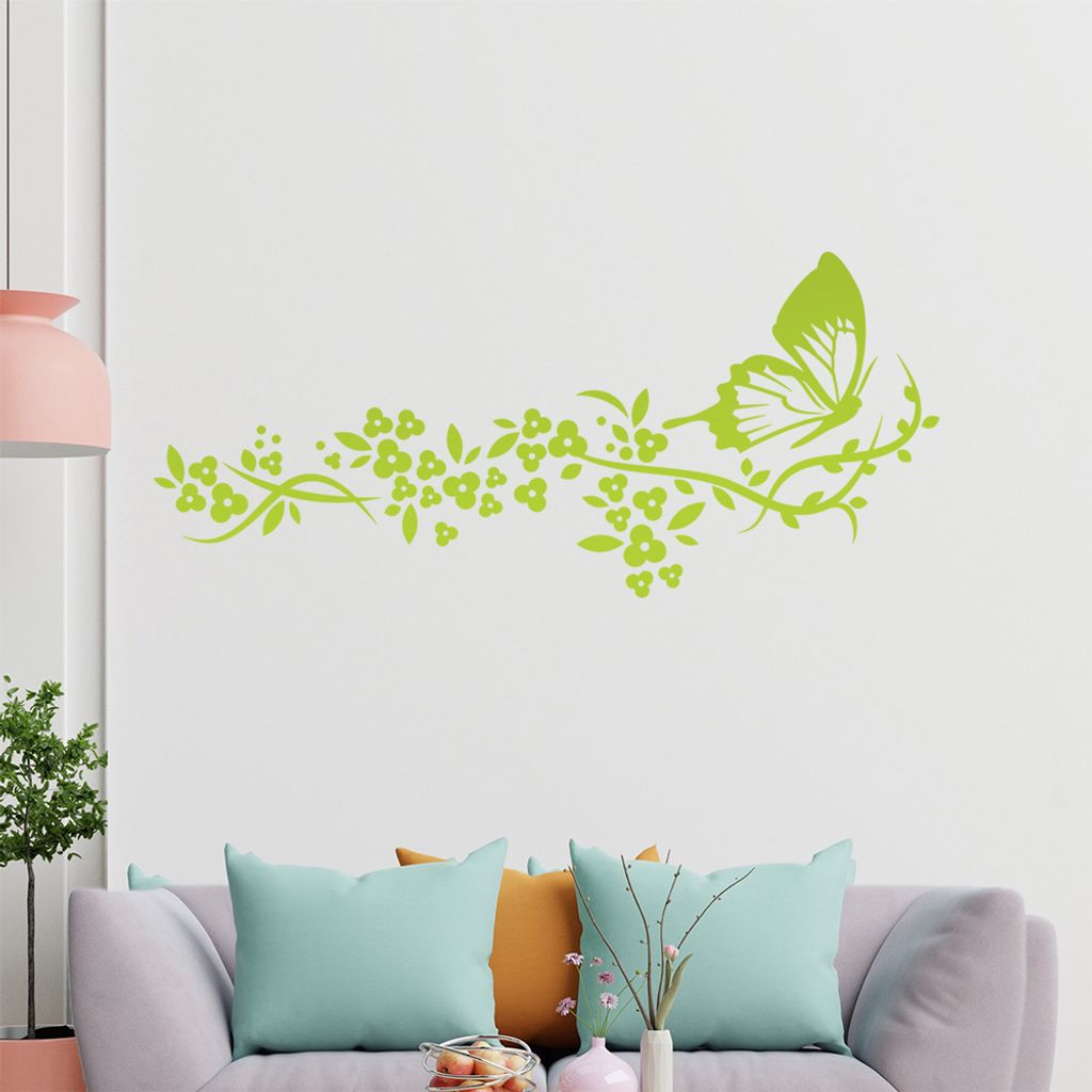 Falter Schmetterling Blüte Wandtattoo in 6 Größen - Wandaufkleber Wall Sticker - Dekoration, Küche, Wohnzimmer, Schlafzimmer, Badezimmer