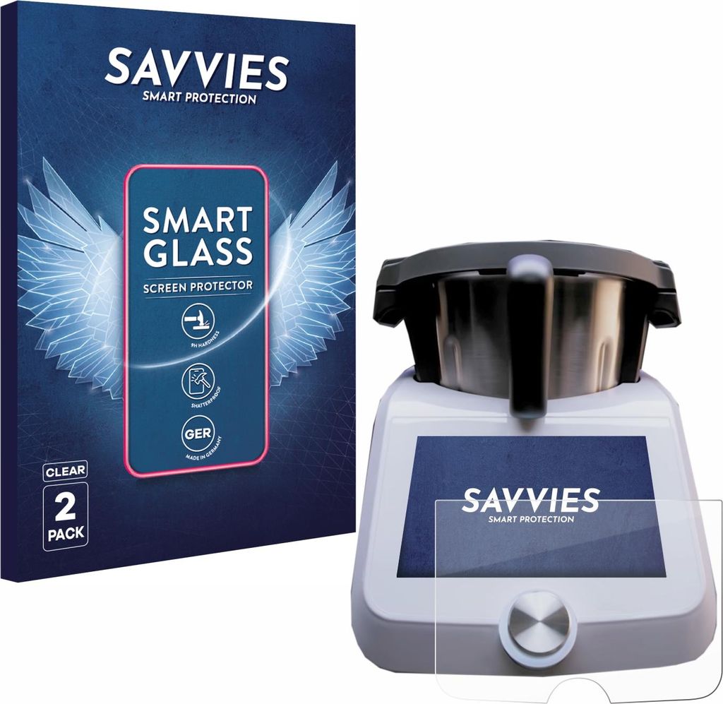 2x Savvies Schutzglas Folie für SilverCrest Monsieur Cuisine Smart 9H Panzer Schutzfolie Glas Displayschutz klar transparent