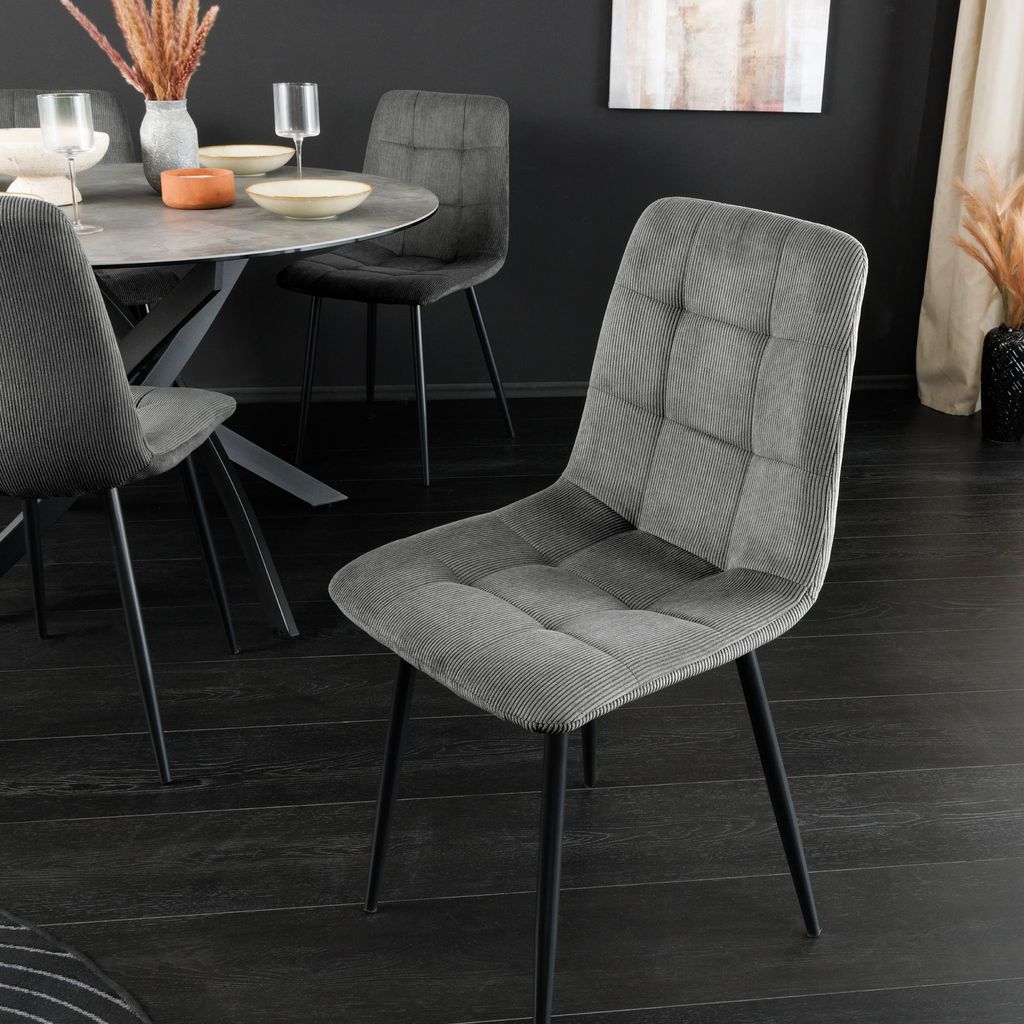 riess-ambiente Moderner Design Stuhl TRES CHIC grau Cord schwarze Metallbeine Esszimmer Esszimmerstuhl Essstuhl Polsterstuhl