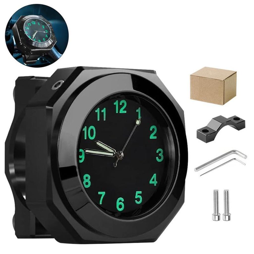 Motorrad Uhr Lenker Aluminium Quarz – 22-28mm, wasserdicht, Produktbild 