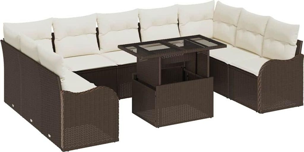 vidaXL Garten-Sofa-Set mit Kissen 10 pcs Braun Poly Rattan