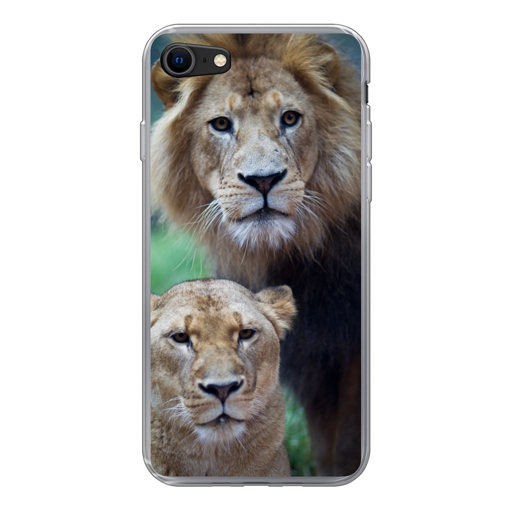 MuchoWow Handyhülle Schutzhülle Hülle für iPhone 7 Porträt - Löwe Silikon Softcase Handy Hülle - Kartenhalter