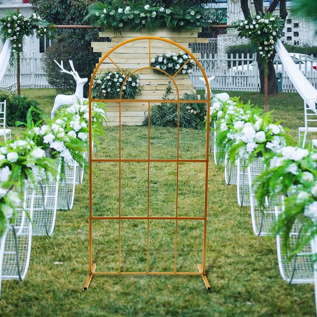 Arche de mariage dorée en forme de tonneau 100 cm support métal robuste - 6