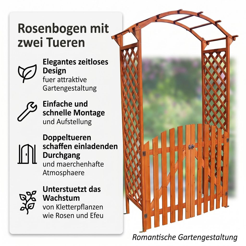 Mucola Rosenbogen mit Tor Pergola Rankhilfe Braun