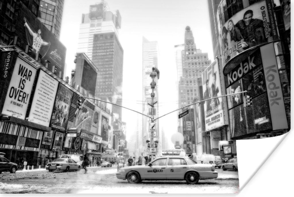 MuchoWow Poster New York - Auto - Taxi - Schwarz - Weiß 90x60 cm - Schlafzimmer
