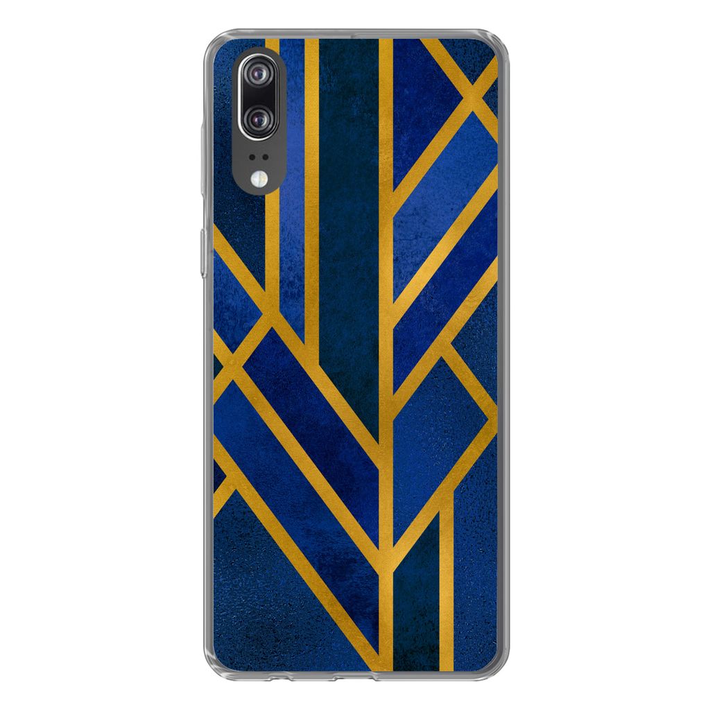 MuchoWow Handyhülle Schutzhülle Hülle für Huawei P20 Gold - Blau - Luxus Silikon Softcase Handy Hülle - Hardcover