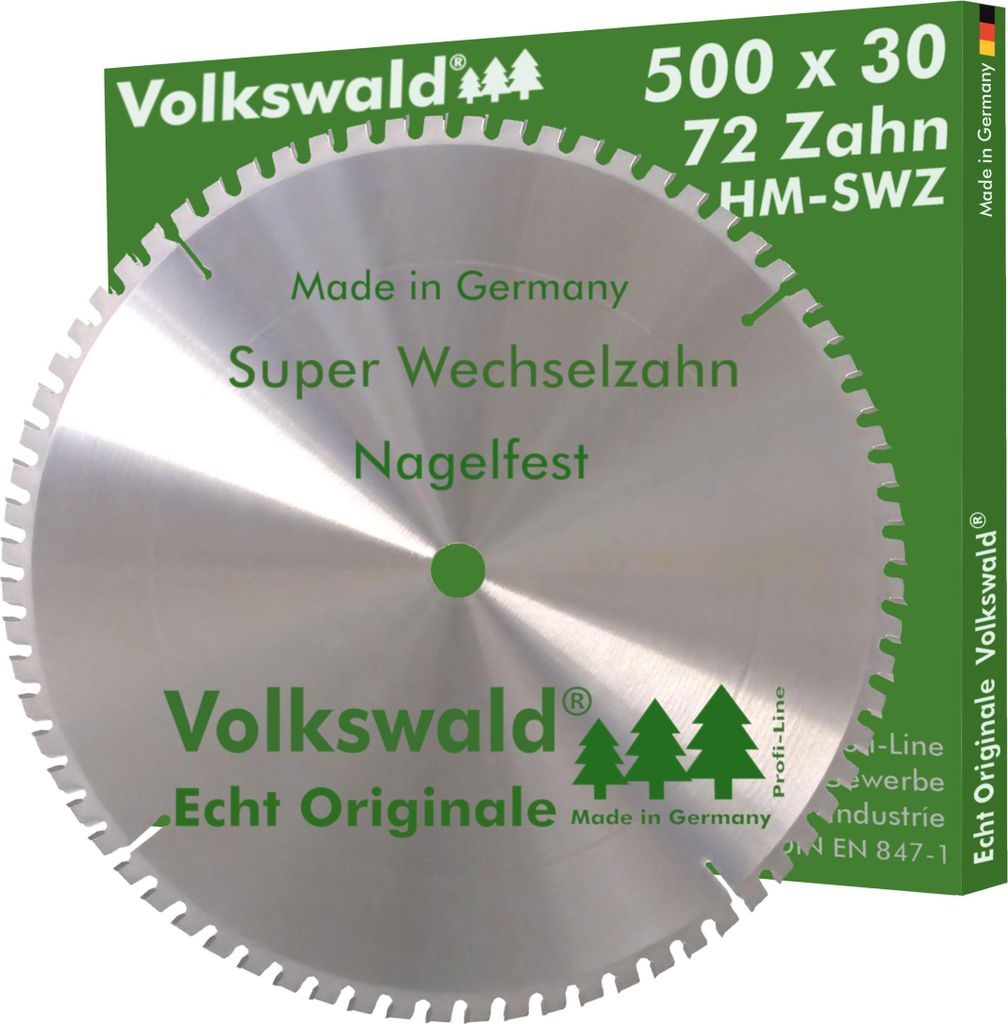 Volkswald HM-Sägeblatt SWZ 500 x 30 mm Z= 72 SUPER nagelfest Ersatzsägeblatt für Bauholz Naturholz Brennholz Hartholz Schalholz Faserplatten ...