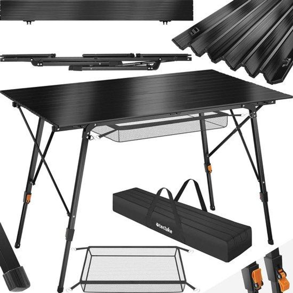 Aluminium Campingtafel XXL - Opvouwbare - Verstelbare - Weerbestendige - Draagbare Tafel - 120 x 70,5 cm - Schwarz