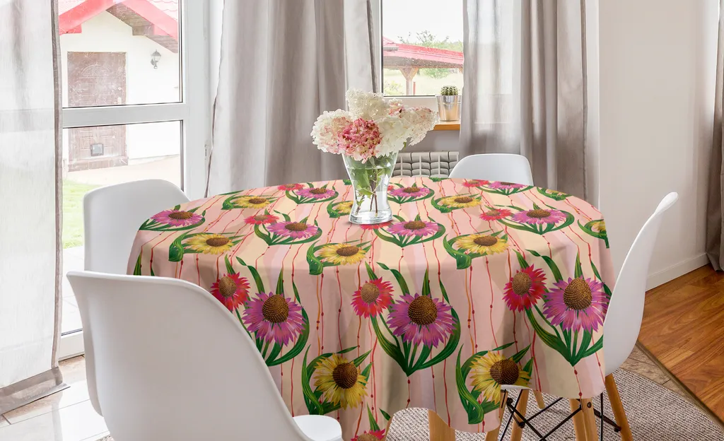 ABAKUHAUS Tovaglia Circolare 150cm Rosa Turchese - Design Floreale