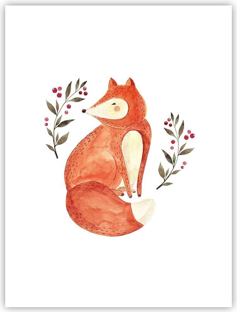 Poster - Poster ohne Rahmen - Nov Illustration Fuchs - 30x40 cm - Wand Bild - Wanddeko - Wandbilder - Kunstposter - Wandposter - Bilder - Kunstdruc...
