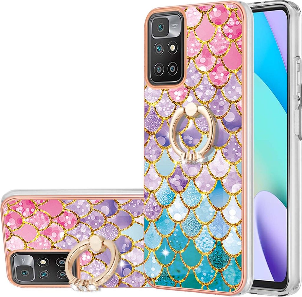 Hülle für Xiaomi Redmi 10 Muster TPU Silikon Stoßdämpfer Bumper Schutzhülle mit Ring Ständer Bunt