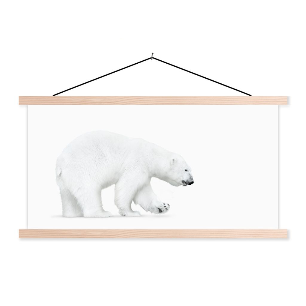 MuchoWow Textilposter Eisbär - Tiere - Weiß 120x60 cm mit holzfarbenen Rahmen - Klemmleiste