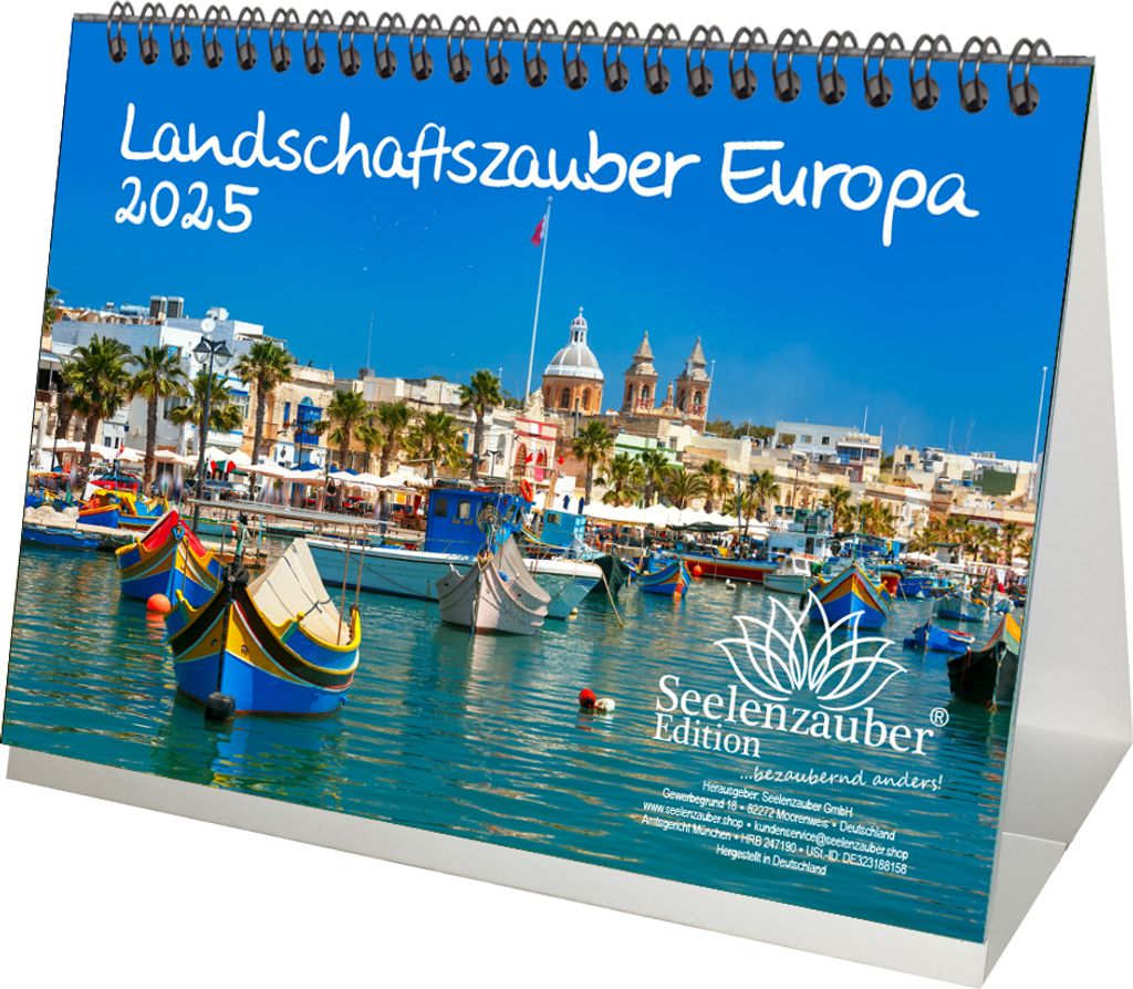 Landschaftszauber Europa DIN A5 Tischkalender für 2025 Landschaften und europäische Städte - Seelenzauber